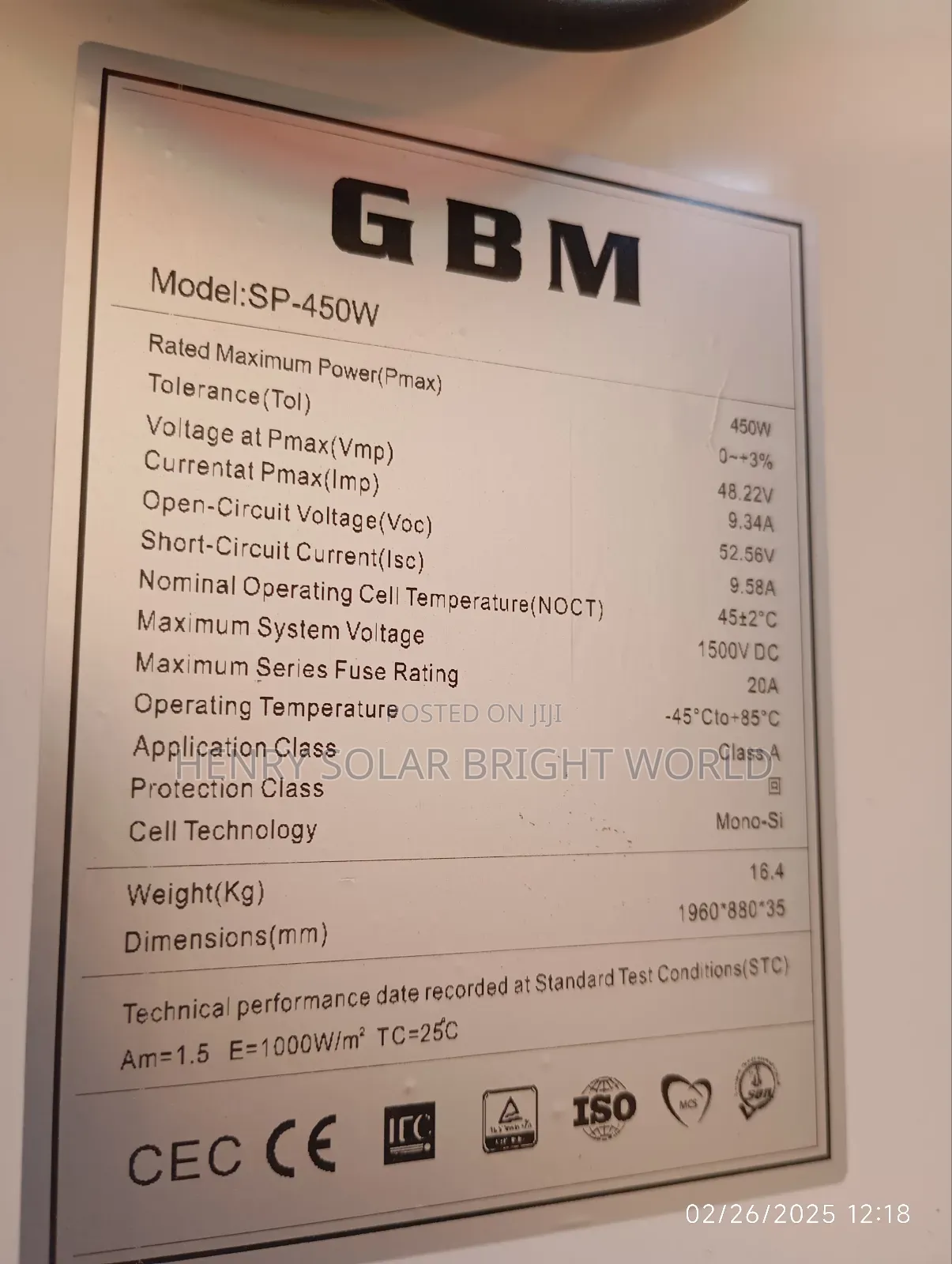 GBM 450w Solar Panel