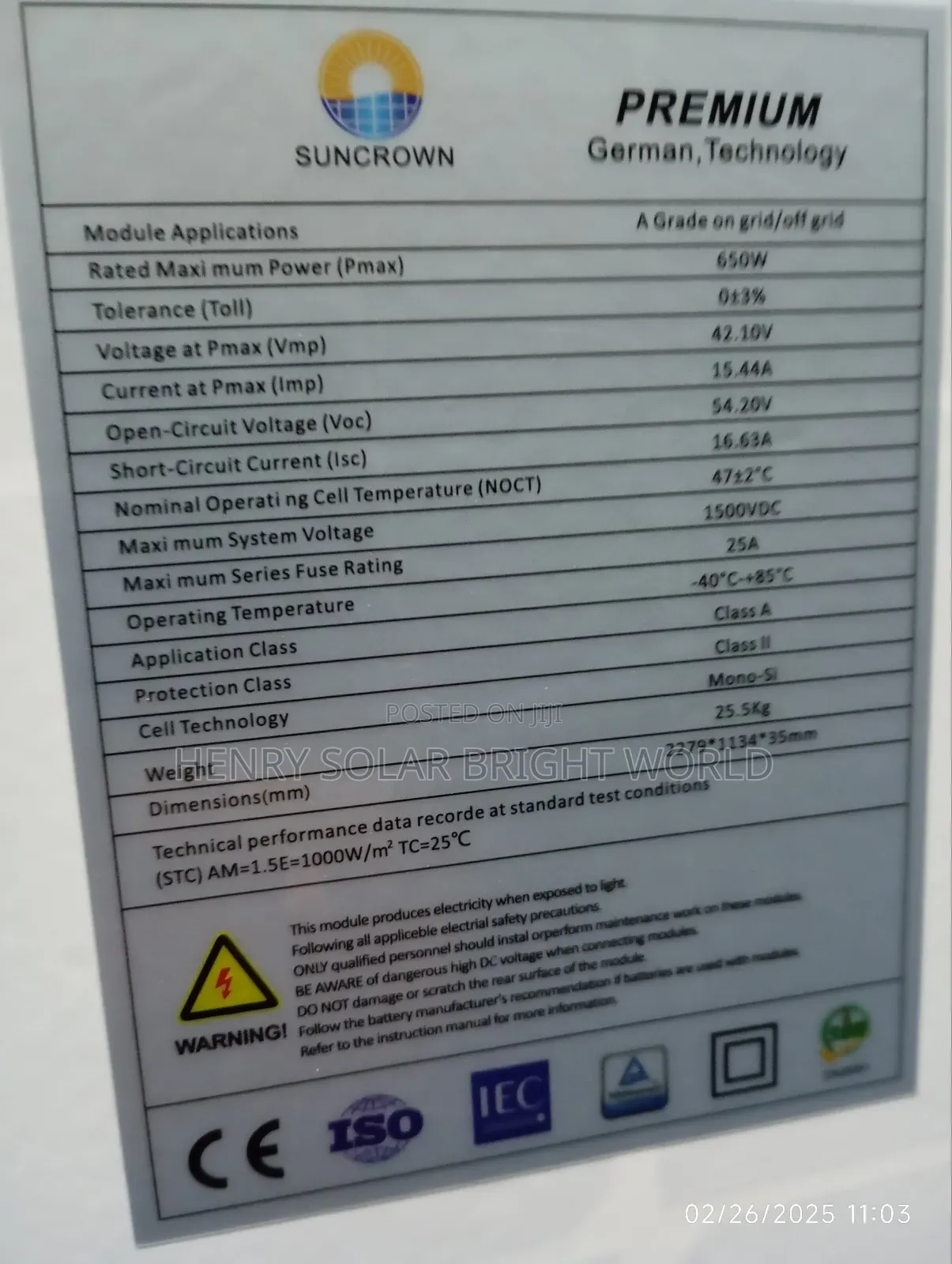 650w Mono Solar Panel Suncrown