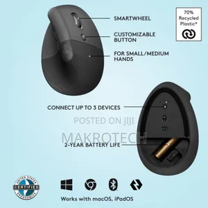 Logitech Lift Vertical Ergonomic Wireless Mouse (Graphite)