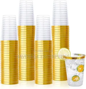 Jolly Chef 100 Pack 8oz Gold Rimmed Plastic Cups 200pces