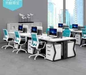 6 Seater White Office Workstation Table