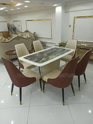 Marble Top Dining Table Set With Leather Chair