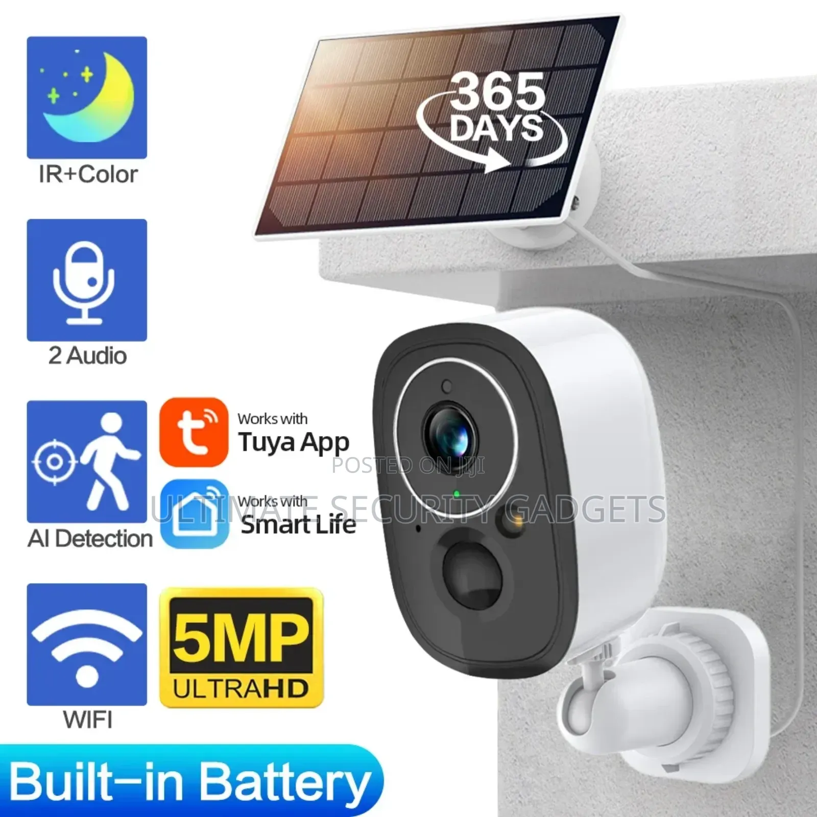 Wi-Fi Tuya Smart Solar Powered Camera(5mp)