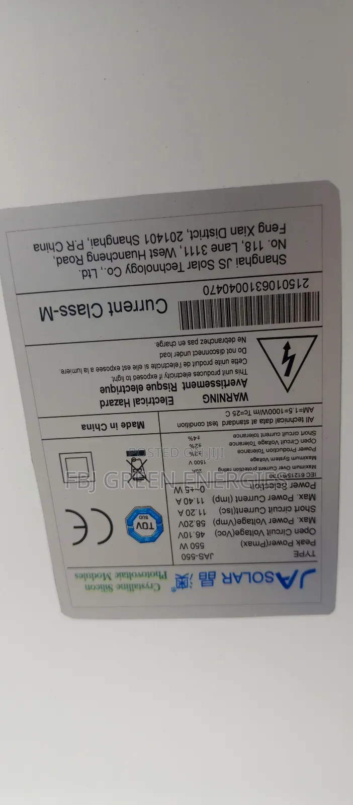 550w Jasolar Solar Panel