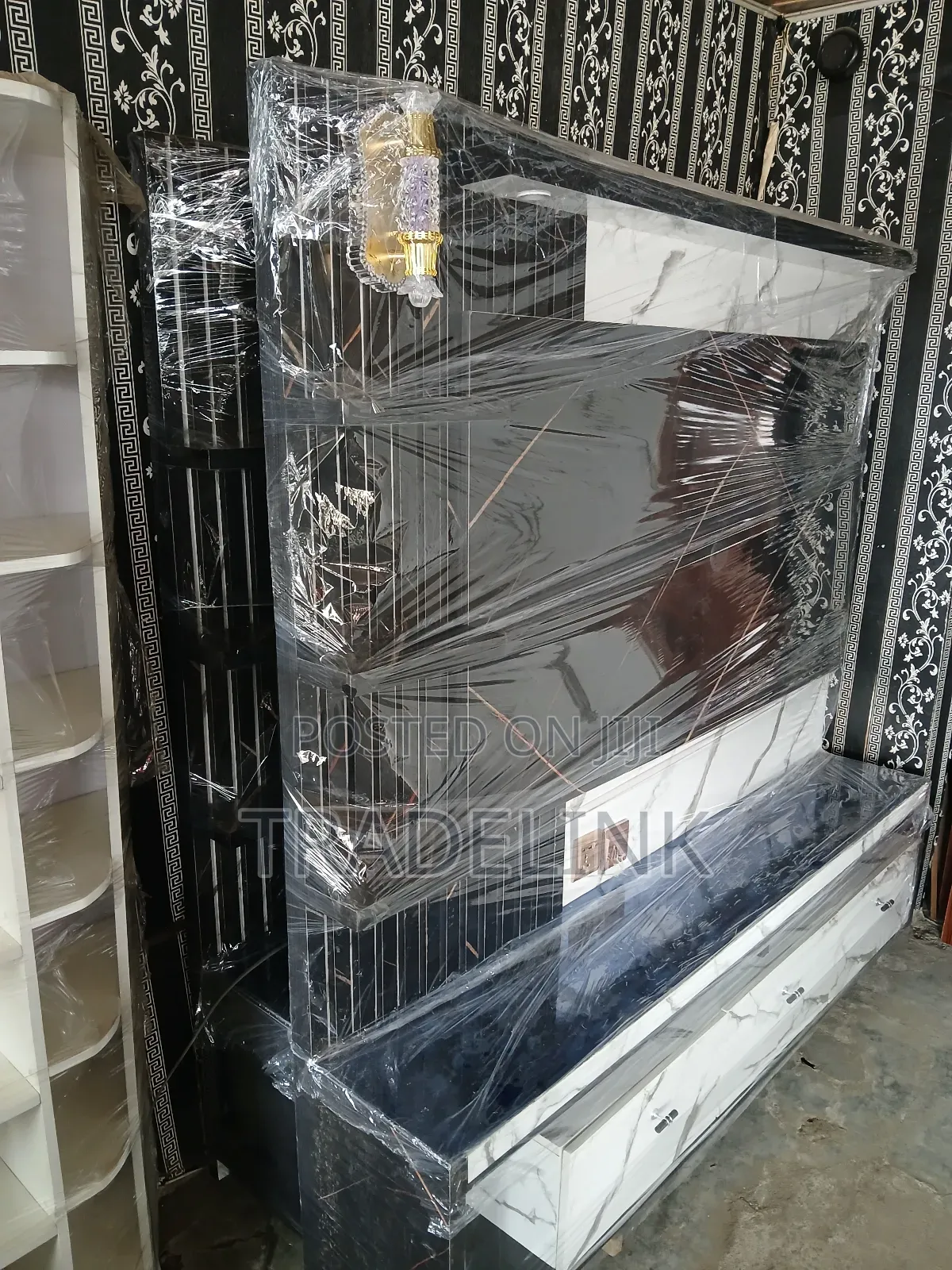 White, Black and Gold Tv Console