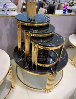 Marble Round Center Table With Three Stools.