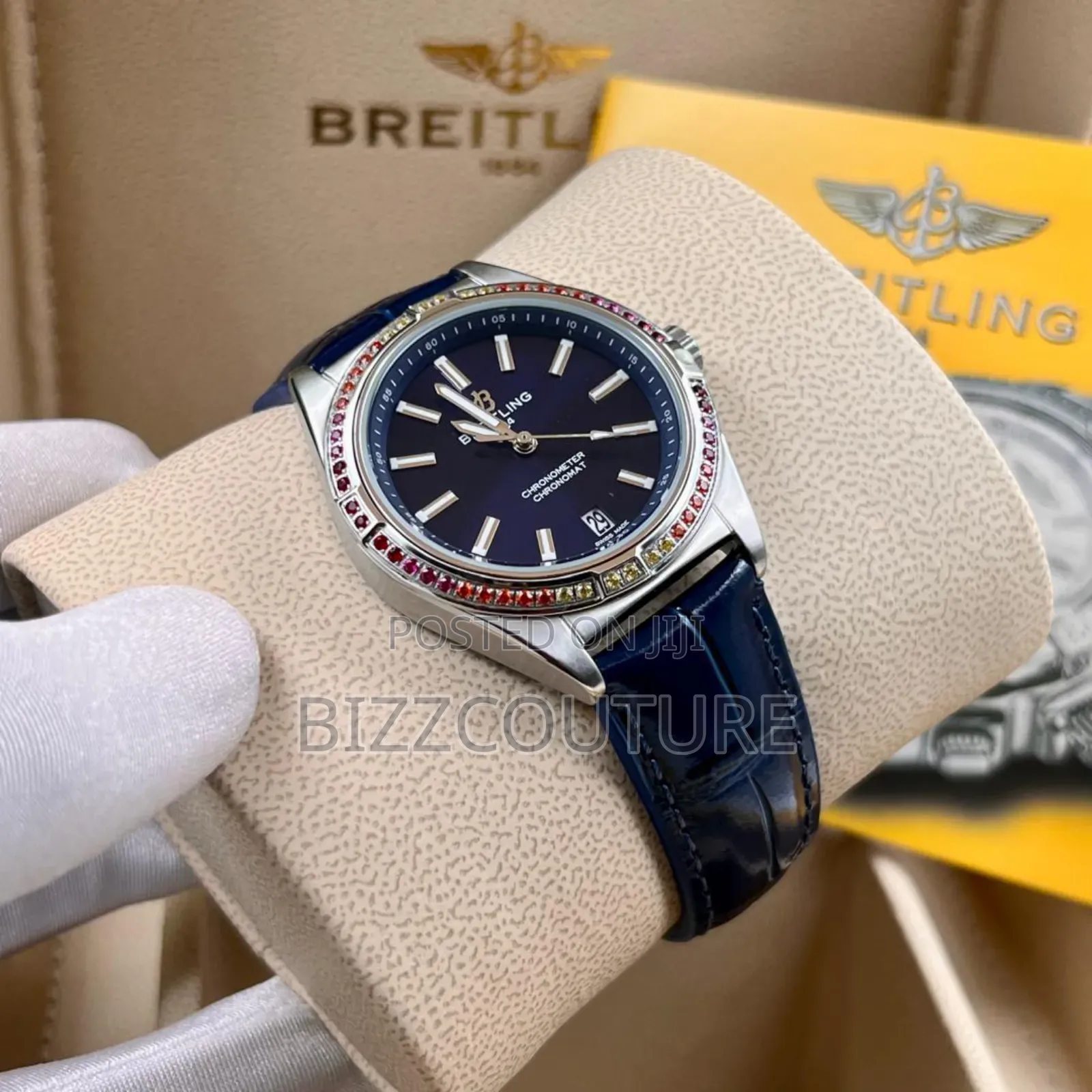 Original Breitling Black Leather Strap Watch
