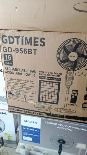 Gdtimes 16" Solar Rechargeable Fan With Radio/Bluetooth
