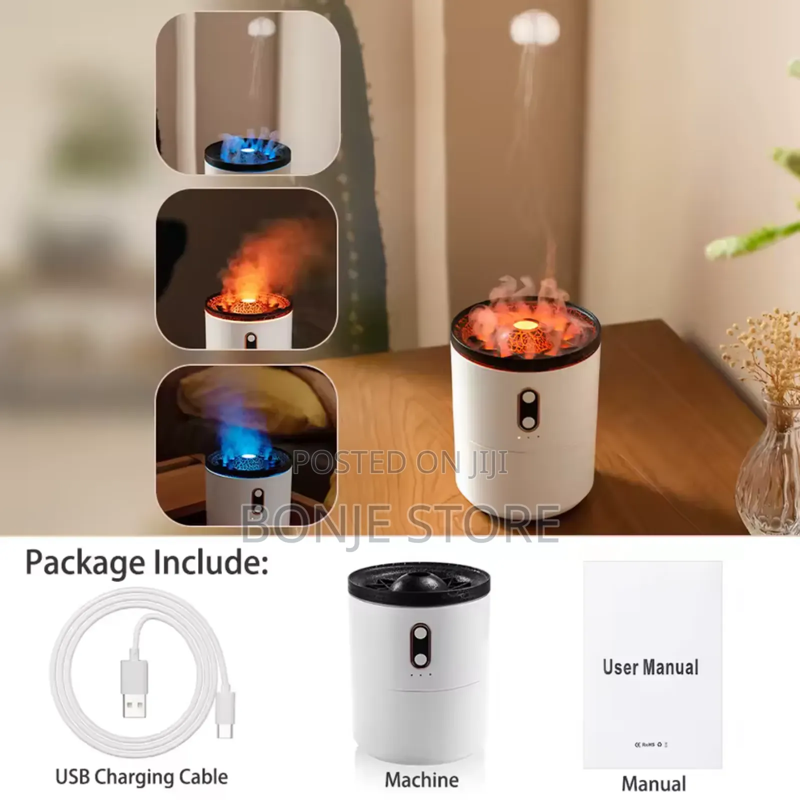 430ml Volcano Flame Humidifier Diffuser - 2 Spray Mode
