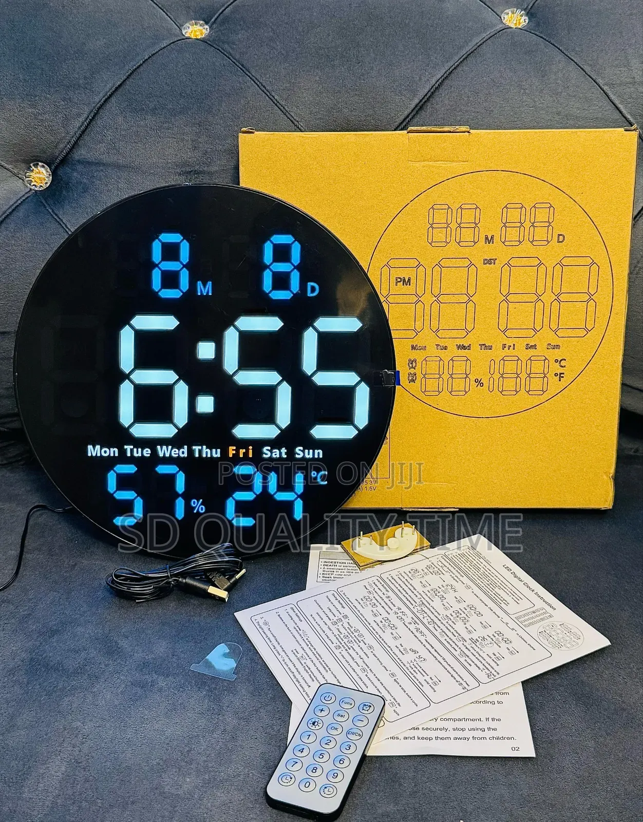 Led Digital Wall Clock With Remote Control (Hygrometer)
