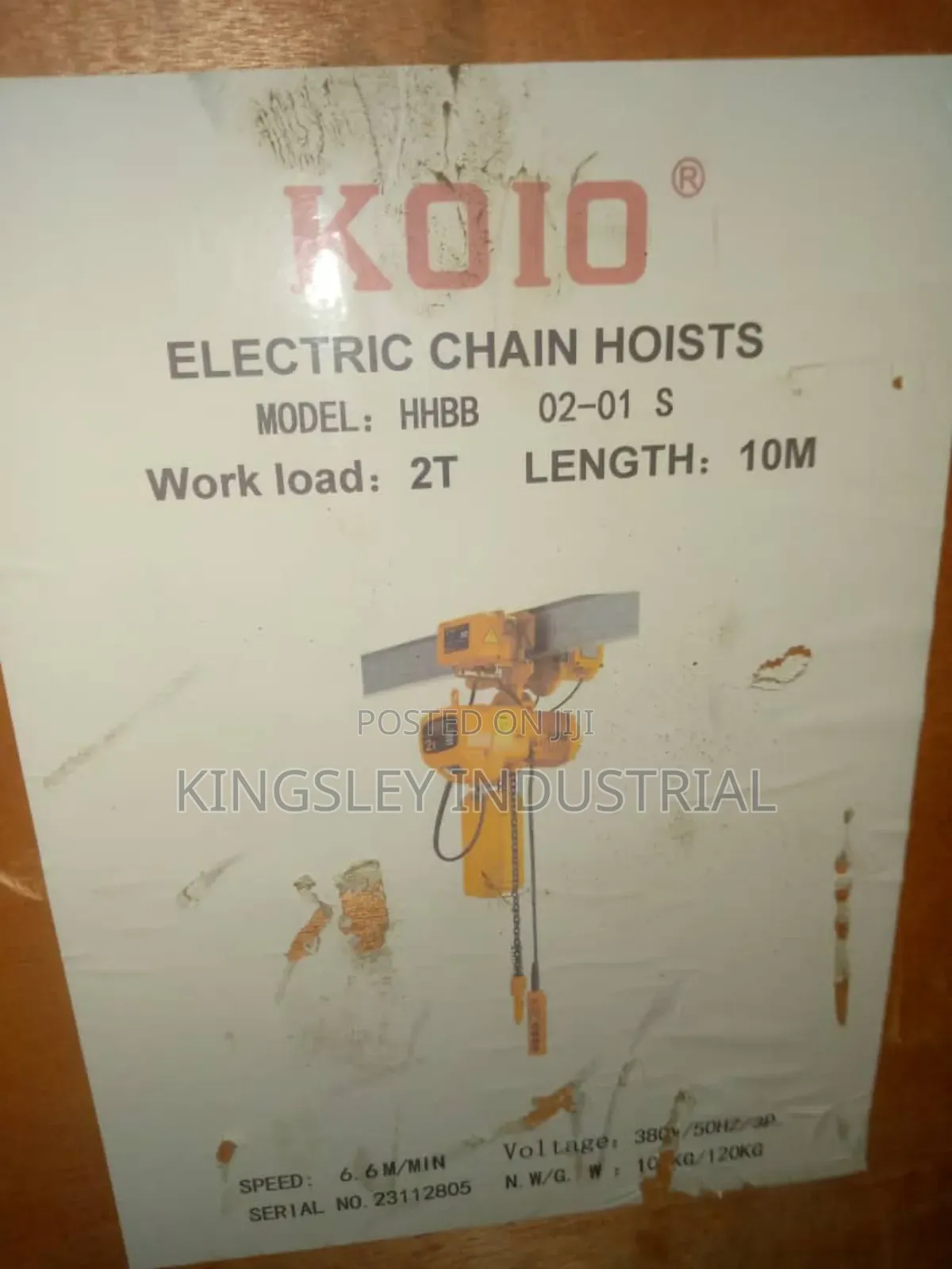 Complete Electric Chain Hoist 2t by 10miters