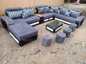Elegant Couches of 9-Seater U-Shape Sofa, Table, Side Stools
