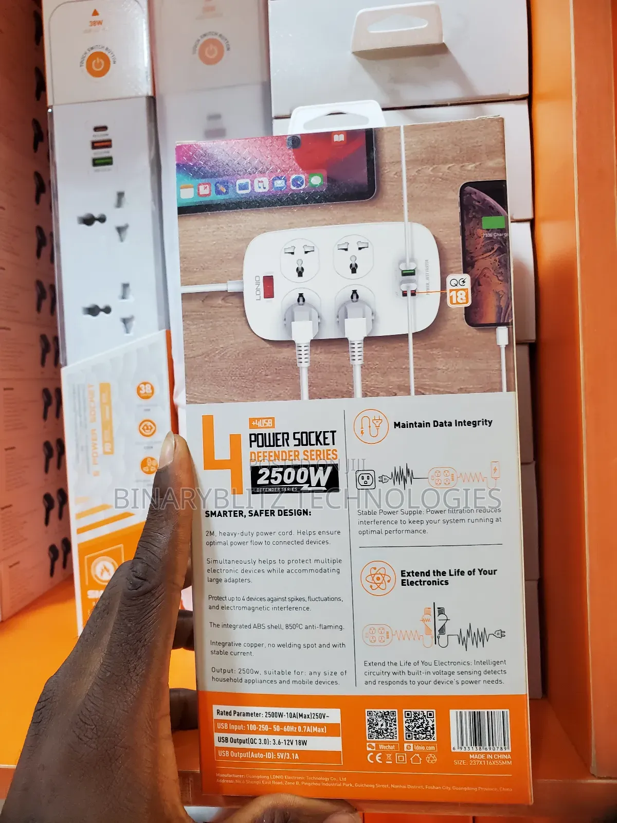 2500watts Power Socket With 4 Usb A & Surge Defender