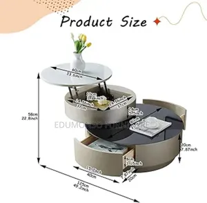 Round Coffee Table, Height Adjustable With Hidden Storage,