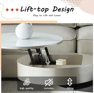 Round Coffee Table, Height Adjustable With Hidden Storage,