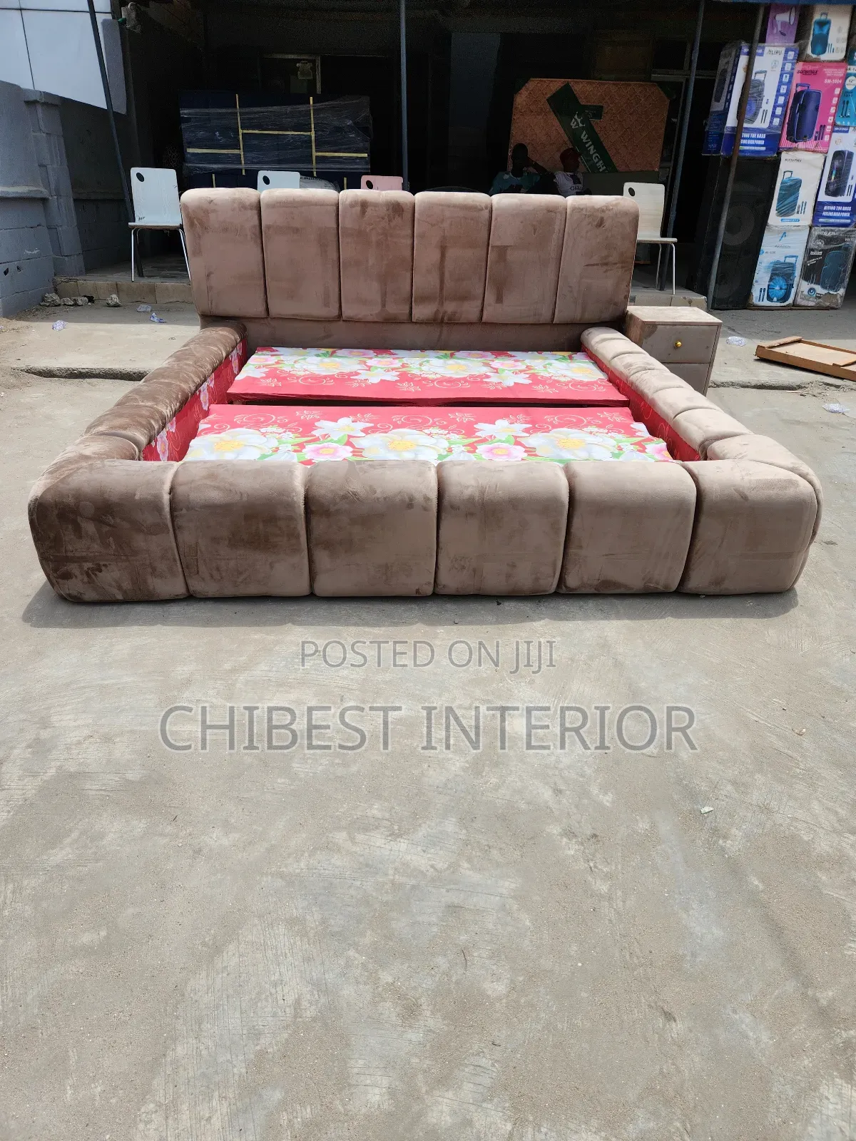 Padded Dark Cream Colour 7by6 Bed Frame