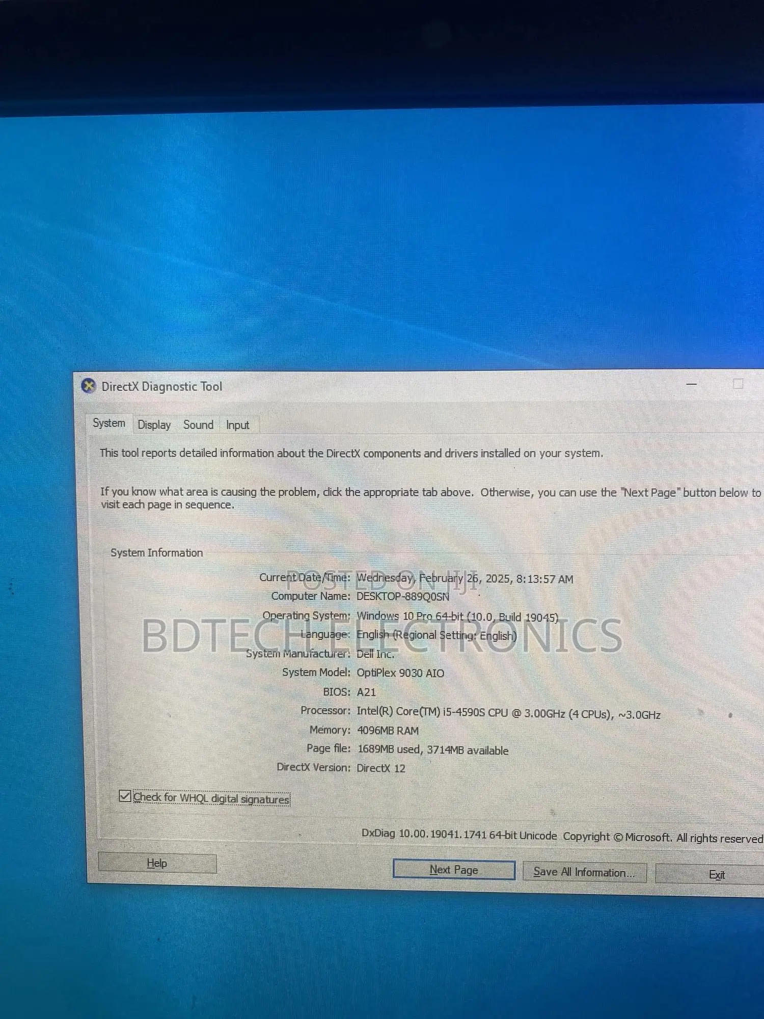 Desktop Computer Dell OptiPlex 9020 4GB Intel Core i5 HDD 500GB