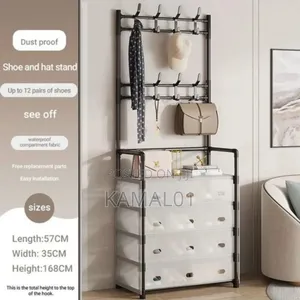 5-Layer Hall Tree With Metal Clothes Rail, Shoe Rack