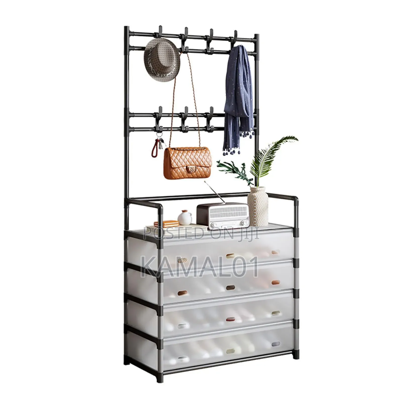 5-Layer Hall Tree With Metal Clothes Rail, Shoe Rack