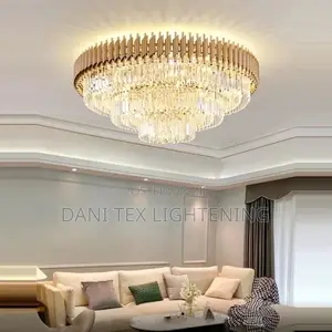 Modern Led Dimmable Round Rectangular Golden Black Crystal