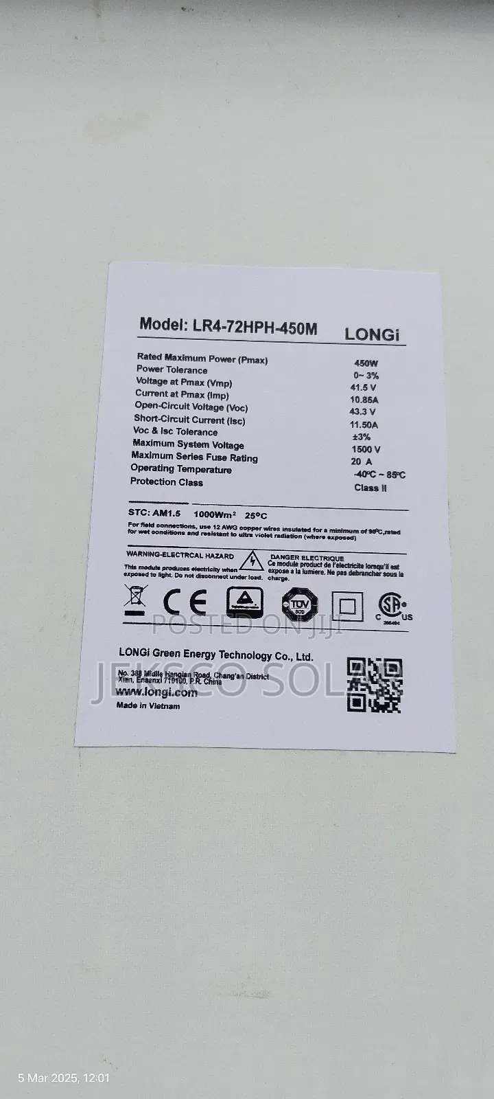 Solar Panel, 450watts, Halfcut Cell, 120 Cells