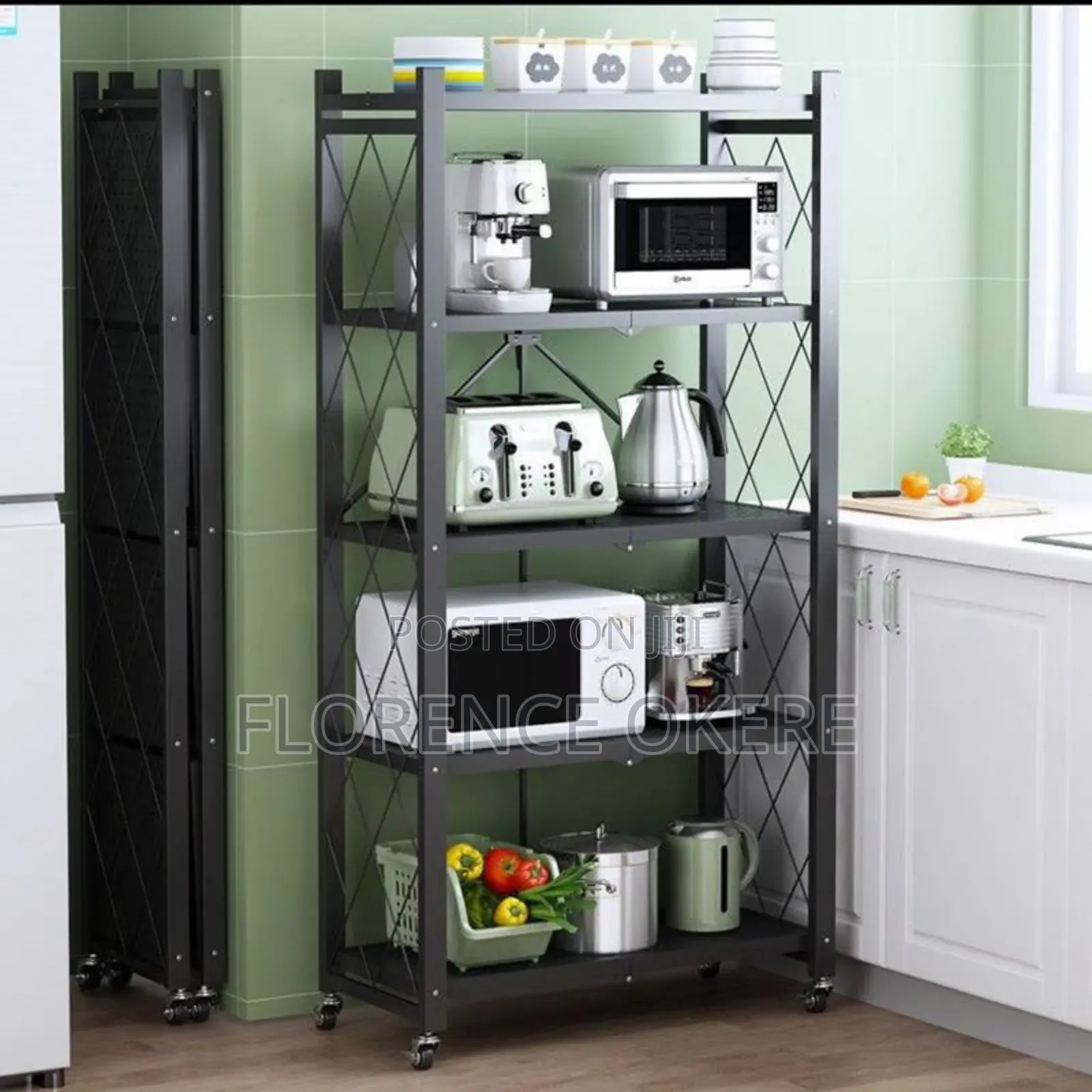 5 Steps Black Metal Foldable Storage Rack
