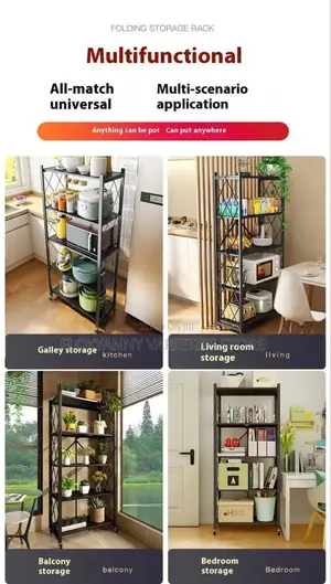 5 Steps Black Metal Foldable Storage Rack