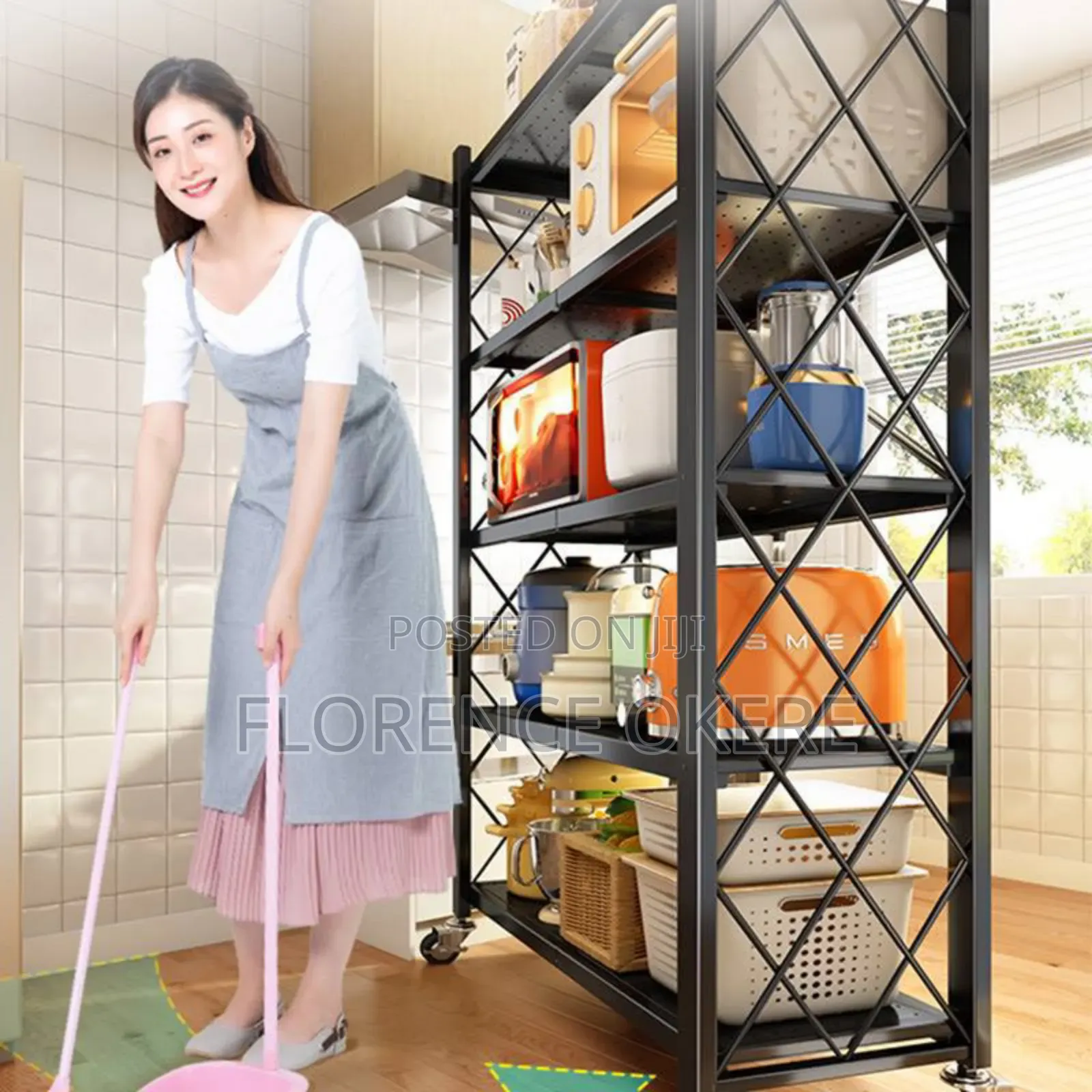 5 Steps Black Metal Foldable Storage Rack