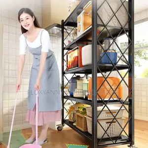 5 Steps Black Metal Foldable Storage Rack