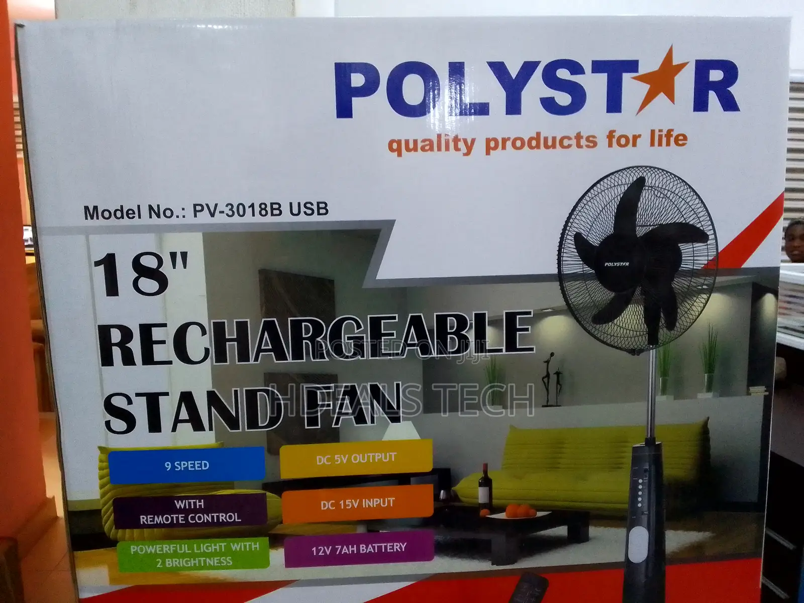 Perfect- Polystar 18inches Rechareable Standing Fan
