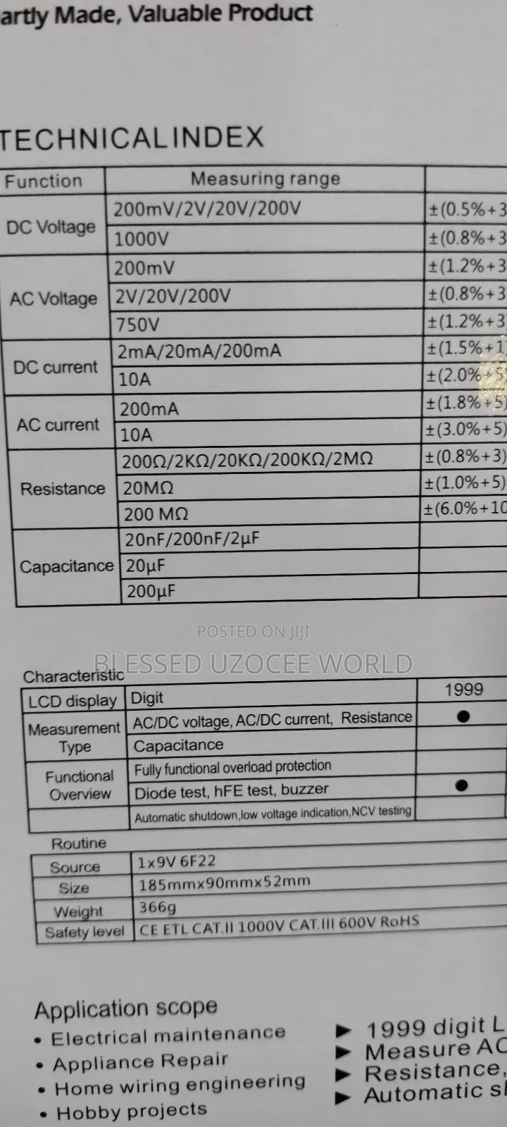 Koocu Dt-9205 Plus Digital Multimeter Tester Device Tool
