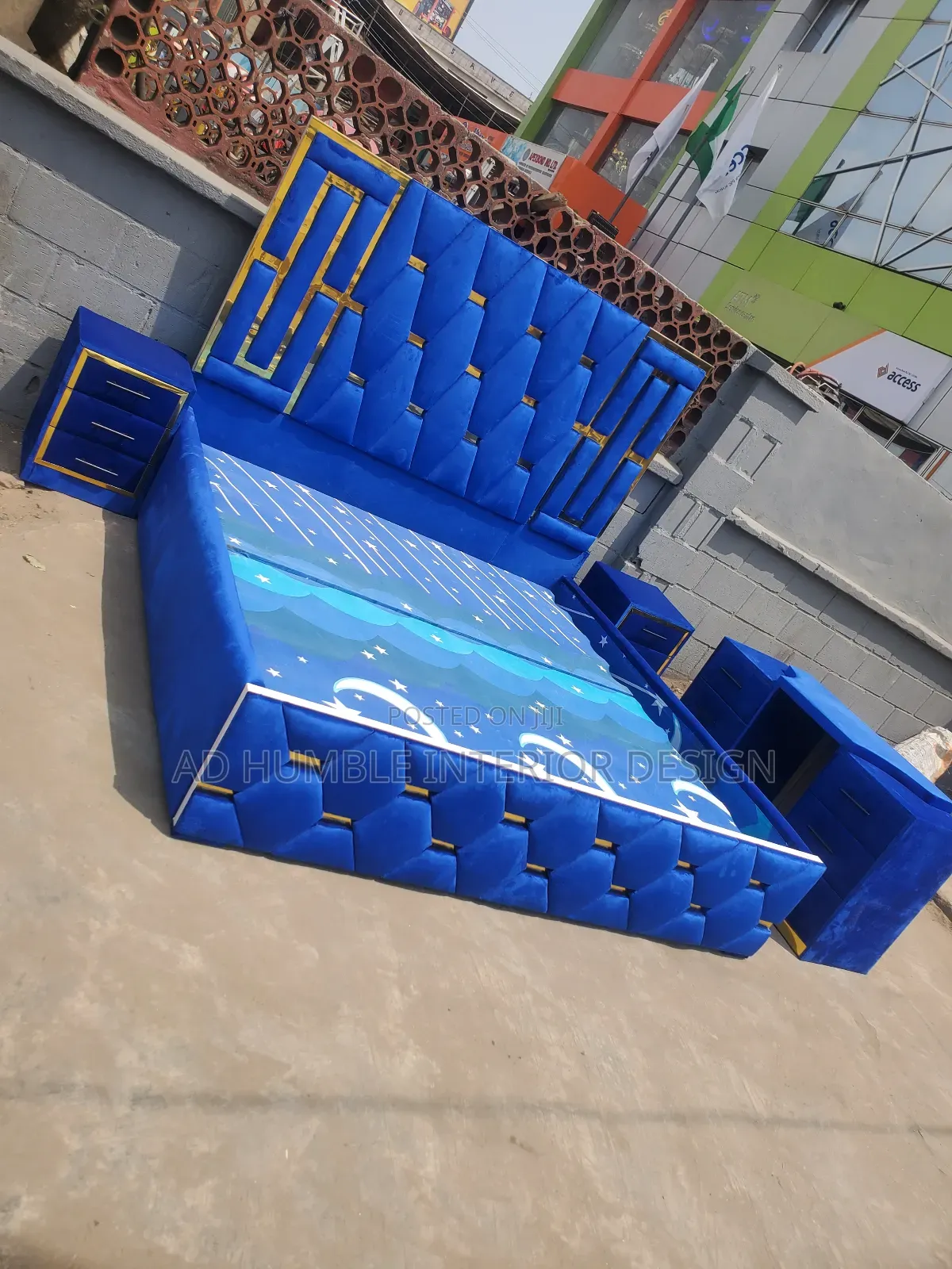 Blue Standard Padded Bedframe Complete Set.