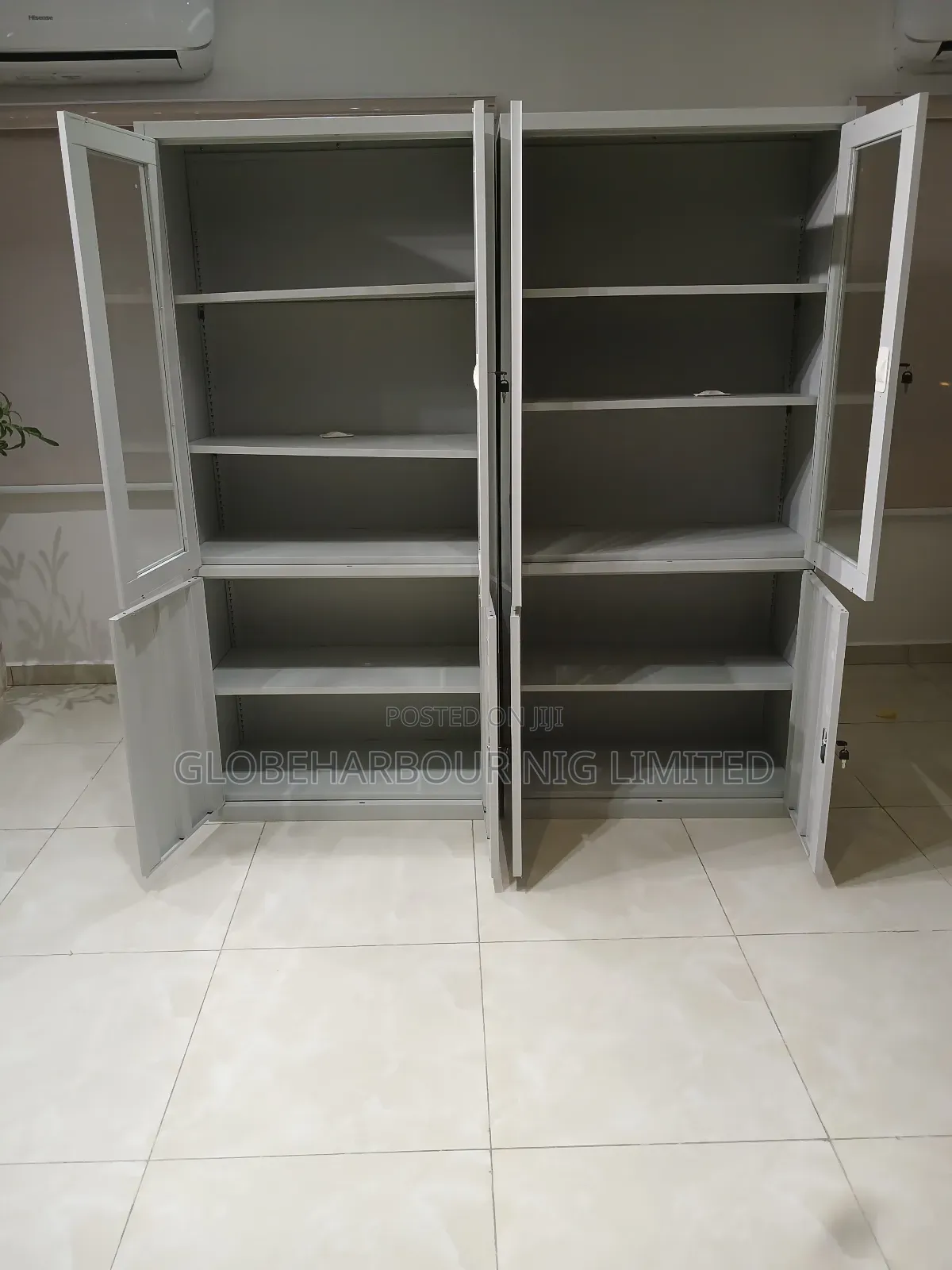 Half Glass Half Doors Full Height Metal Cabinet