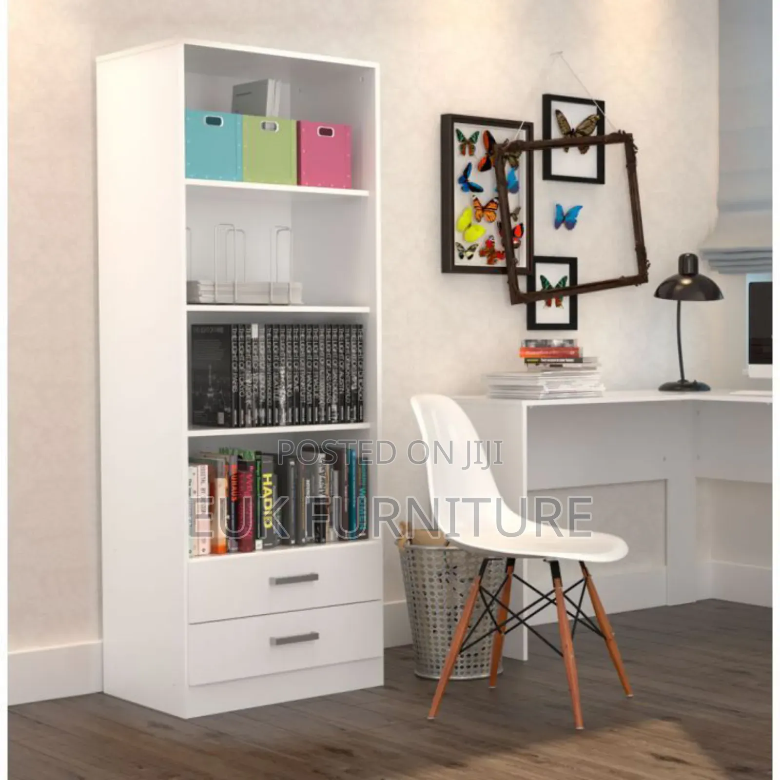 White Bookshelves With Two Drawers #809#