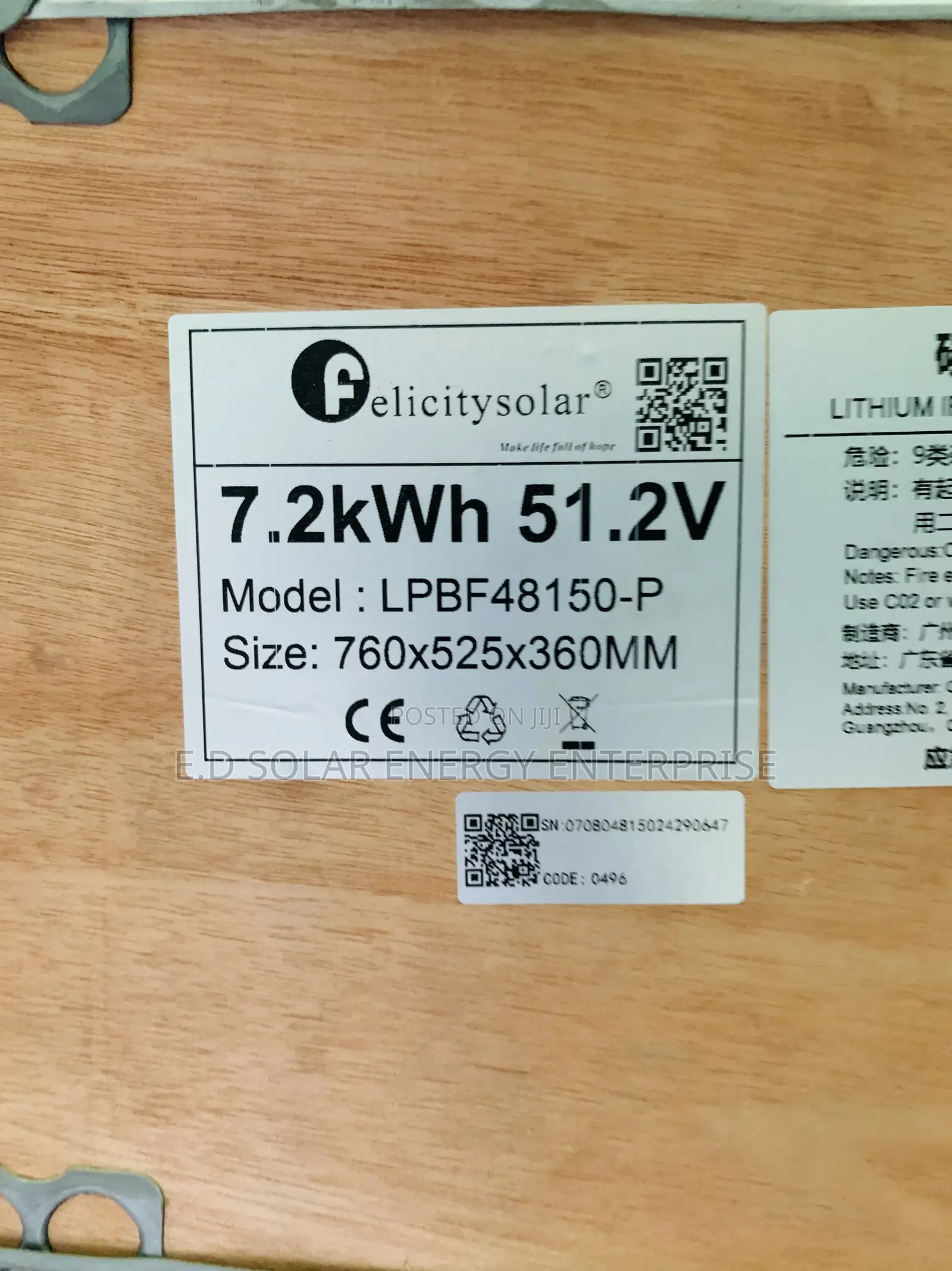 Felicity Solar Lithium Ion Battery 7.2kwh 48v Is Available