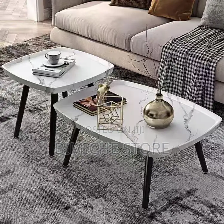 2 Pieces Marble White Top Center Table