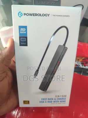 Powerology 6in1 Slim Fast Data Charge Usb C Hub With Hdmi
