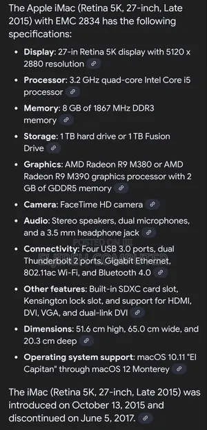 Desktop Computer Apple iMac 24GB Intel Core i5 HDD 1T