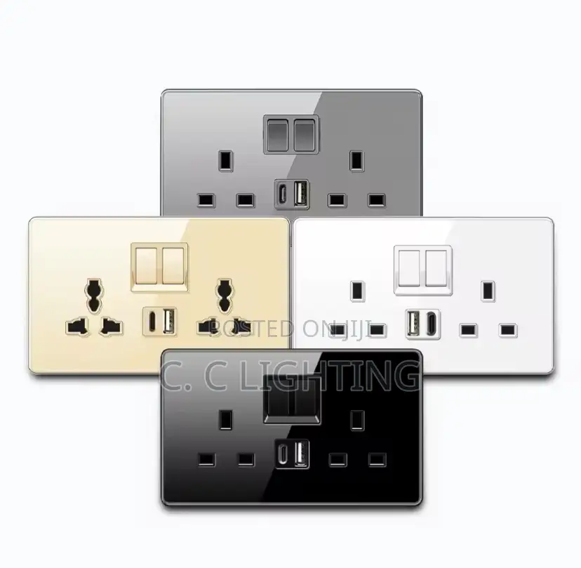 Uk13a Double Wall Socket With Socket,Glass Panel