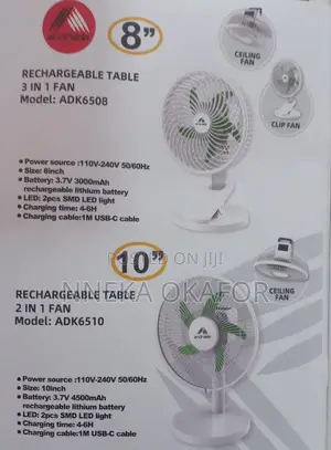 Andrakk 10'' Rechargeable Table Fan