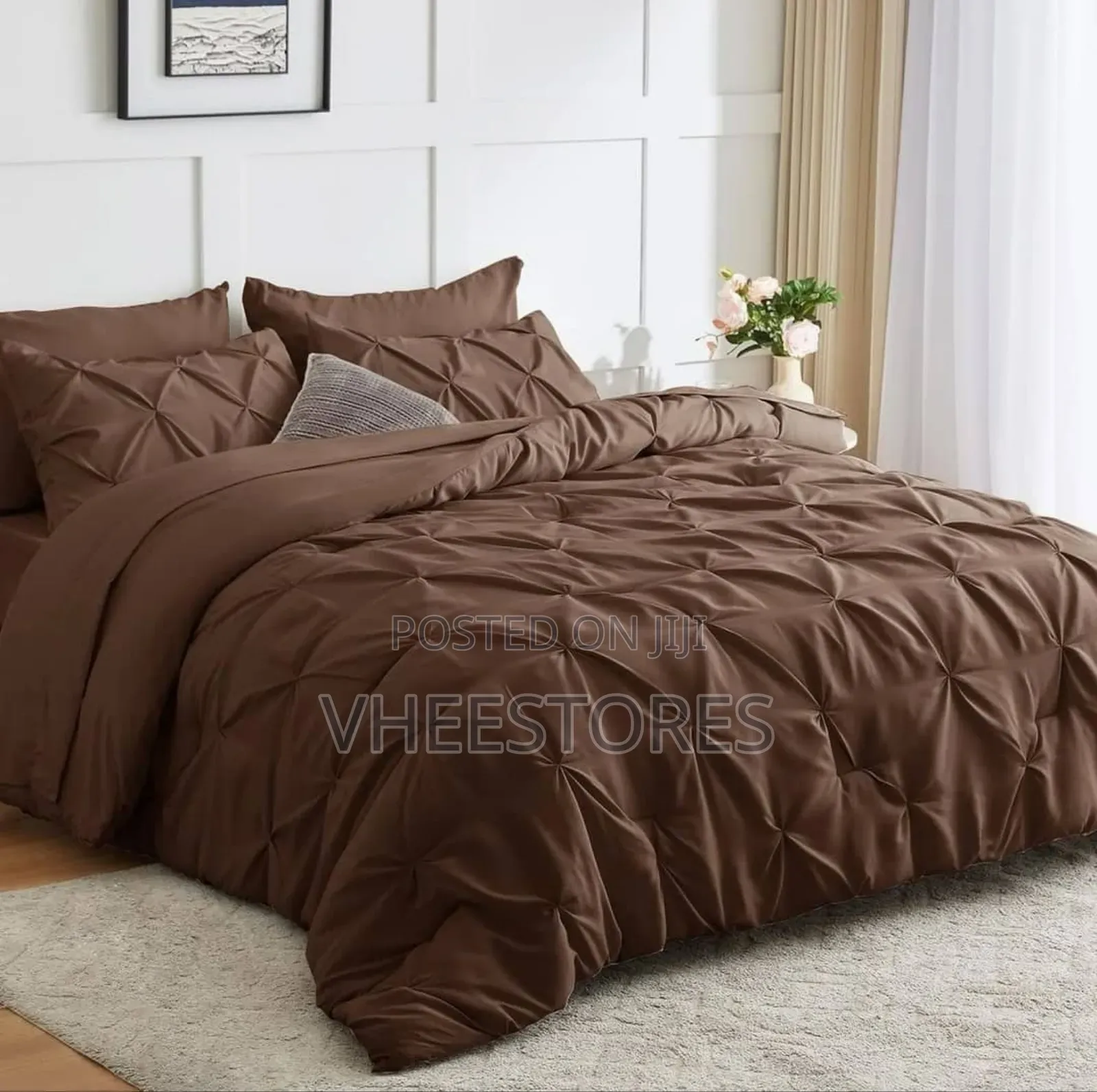Plain Cotton Bedding ~ Duvet + Bedsheet and 4 Pillowcases
