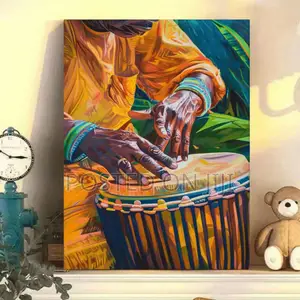 Traditional Drummer Drumming The Ban With Bare Hands Art.
