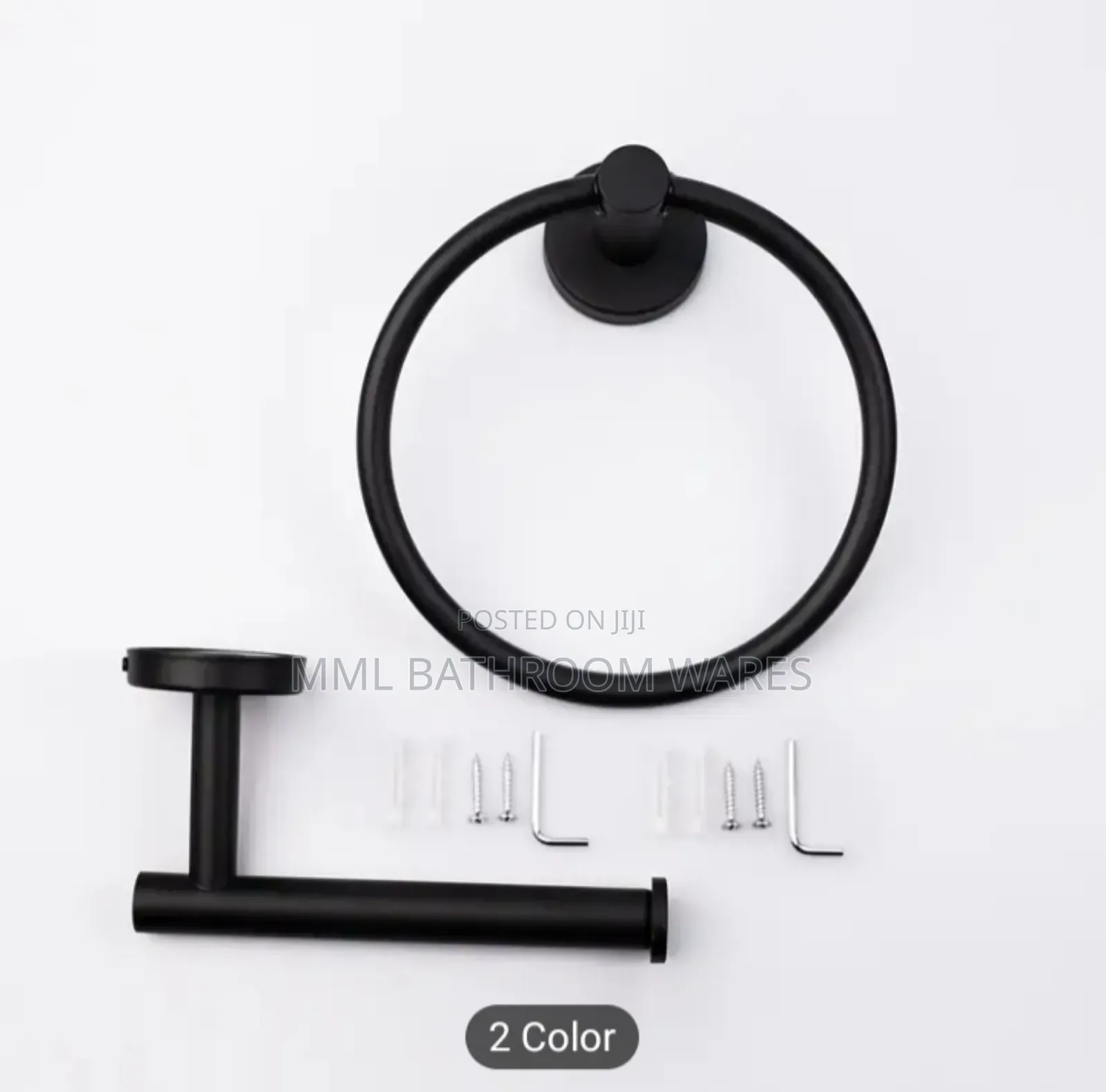 Black Stainless Steel Tissue Holder and Towel Ring Set
