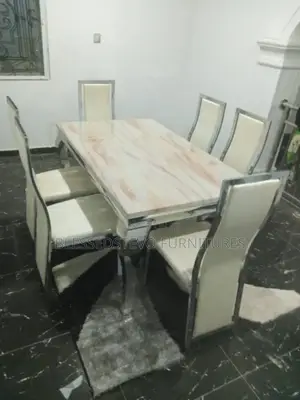 Marble Dining Table With 6 Chiars White Color
