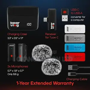 Professional Wireless Microphone Vlog Set Lavalier Mic.