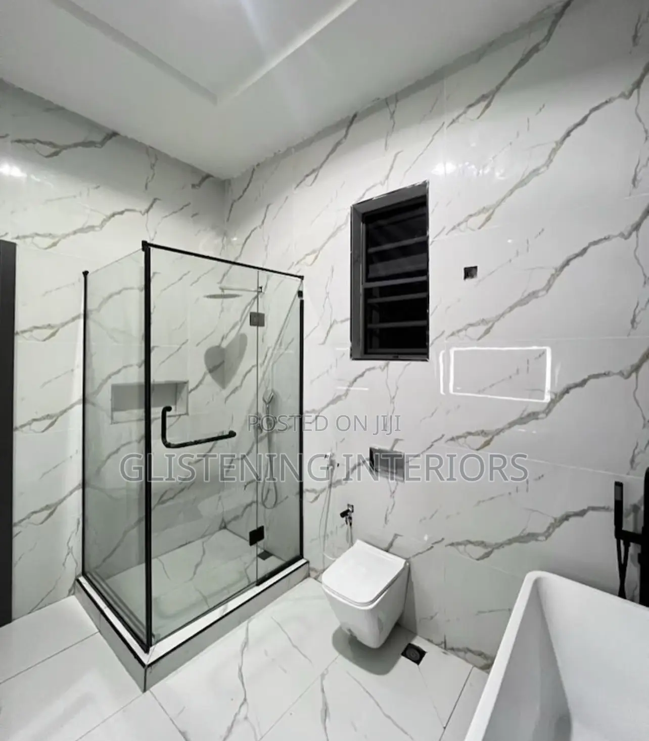 Shower Cubicle L Shape With A Black Accessories