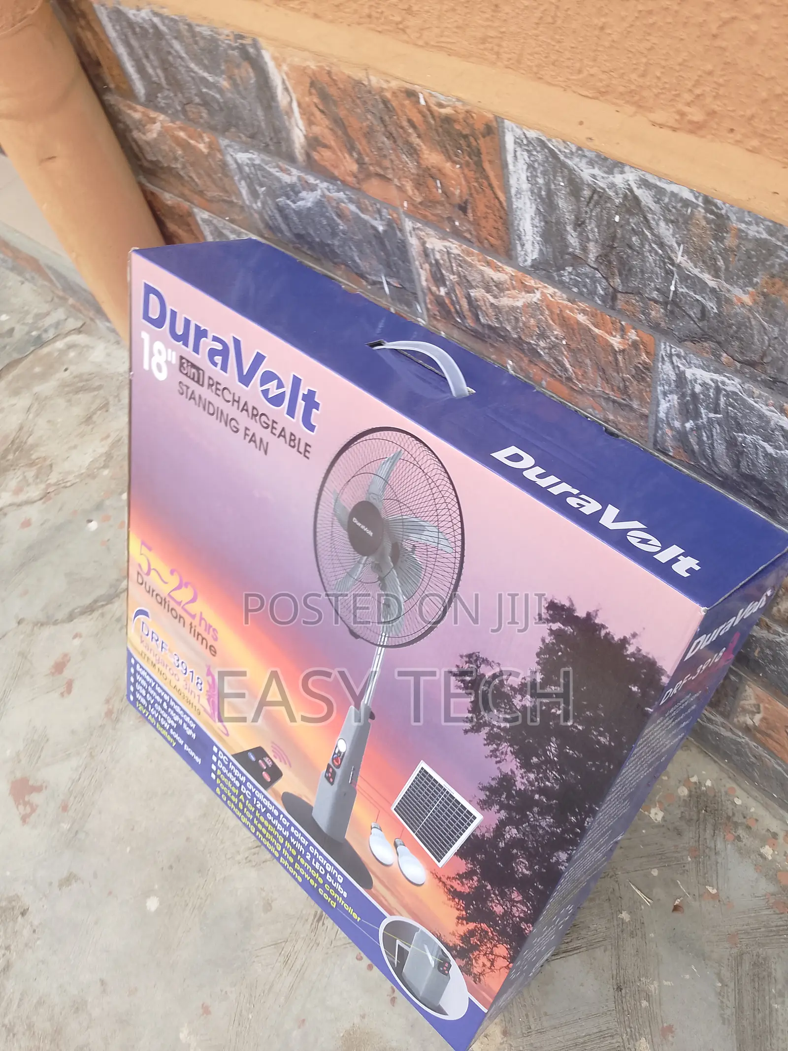 New Duravolt 18" Rechargeable Standing Fan + Solar Remote