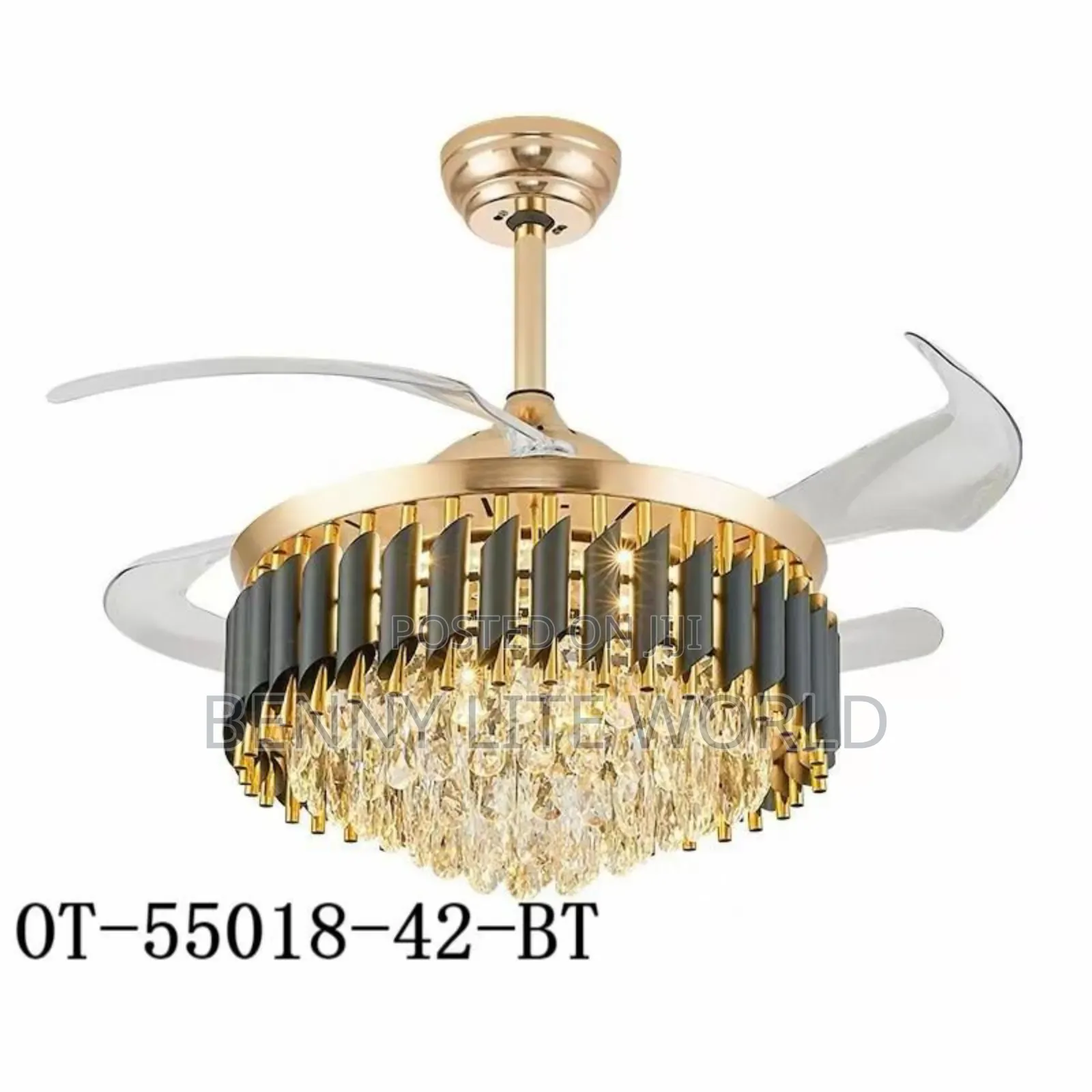 Modern Retractable Crystal Chandelier Ceiling Fan With Remot