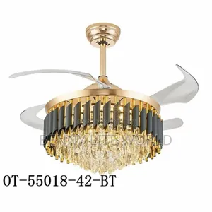 Modern Retractable Crystal Chandelier Ceiling Fan With Remot