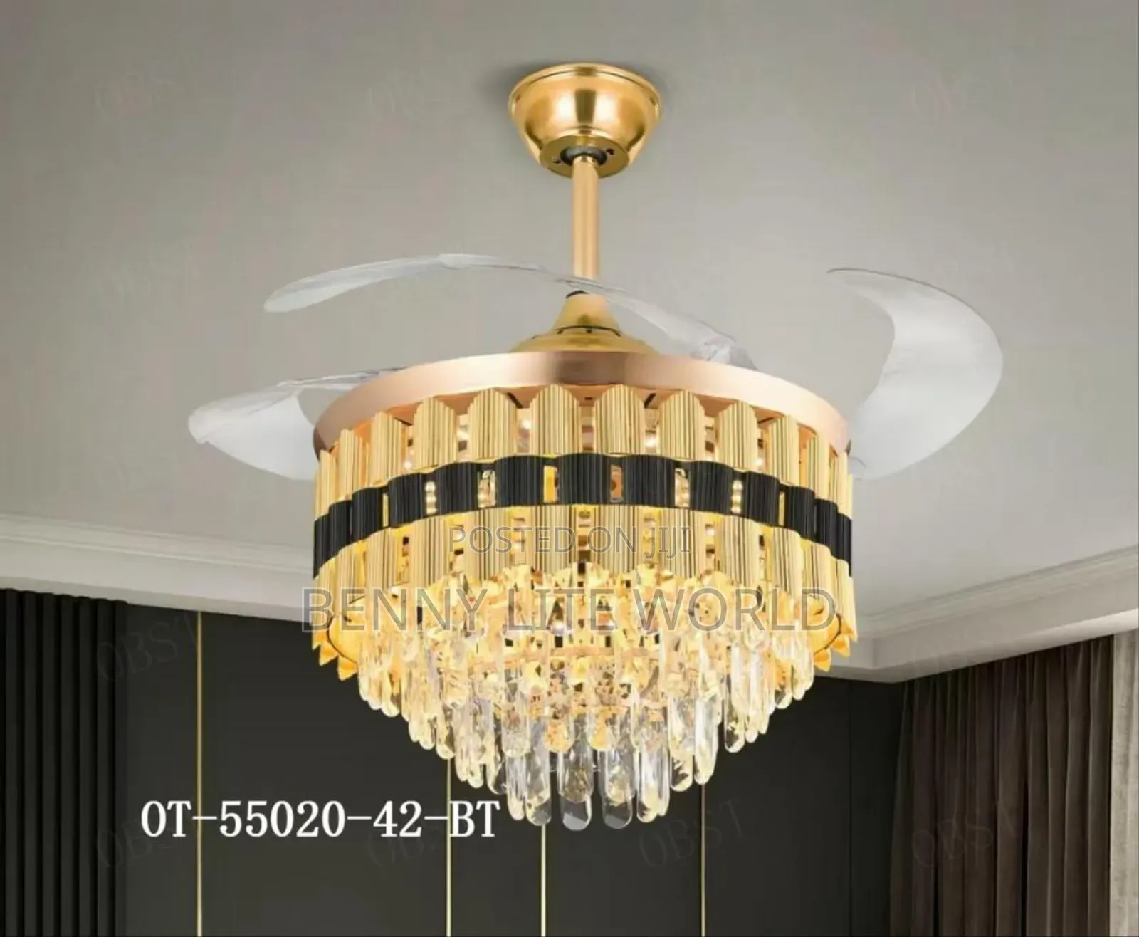 Modern Retractable Crystal Chandelier Ceiling Fan With Remot